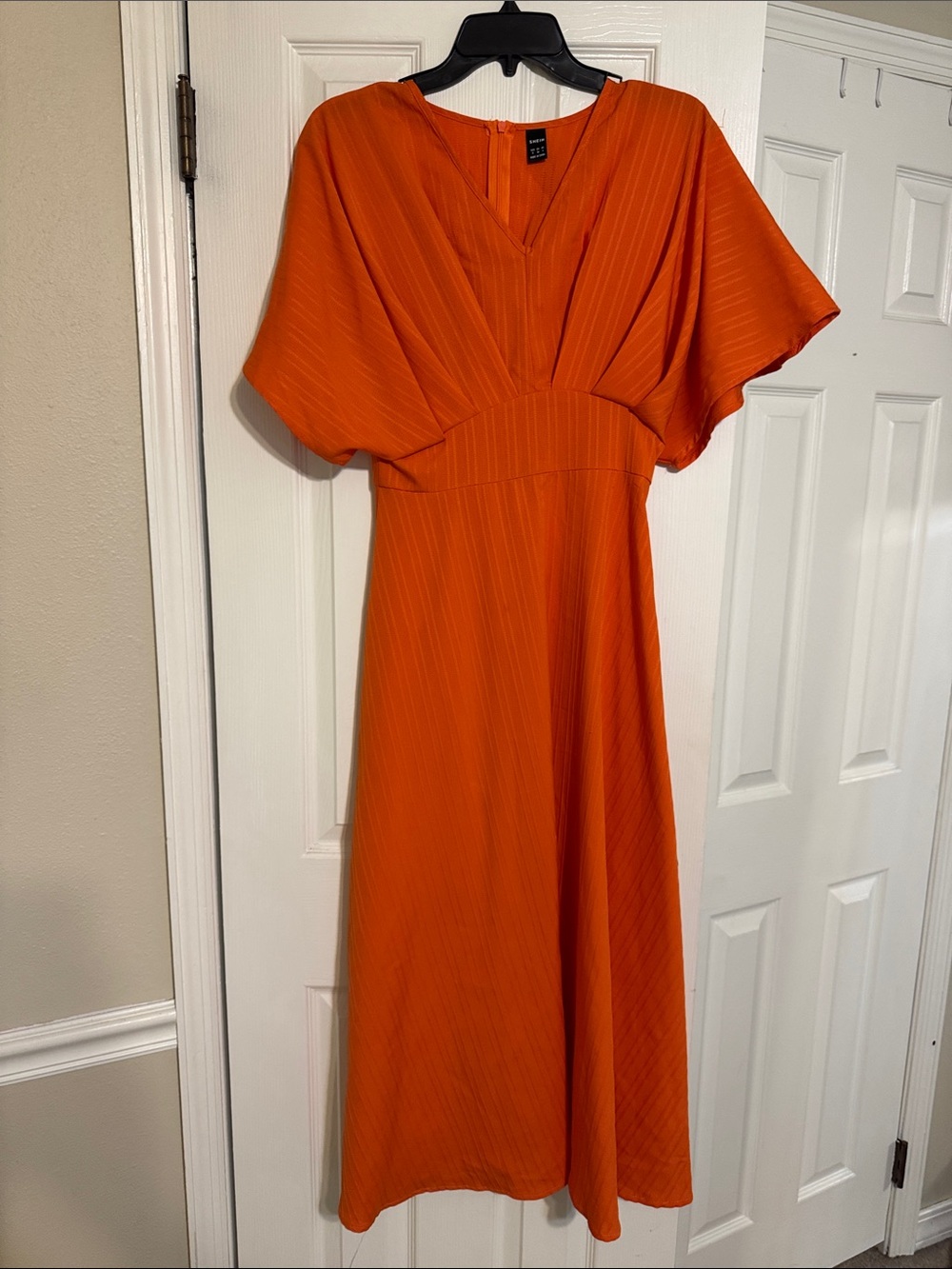 Women's Orange Midi Dress with Dolman Sleeves